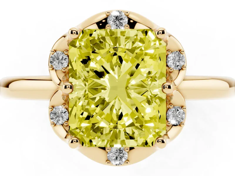 Radiant Cut Petal Halo Engagement Ring Setting for a Fancy Yellow Lab-Grown Diamond | Yellow Gold