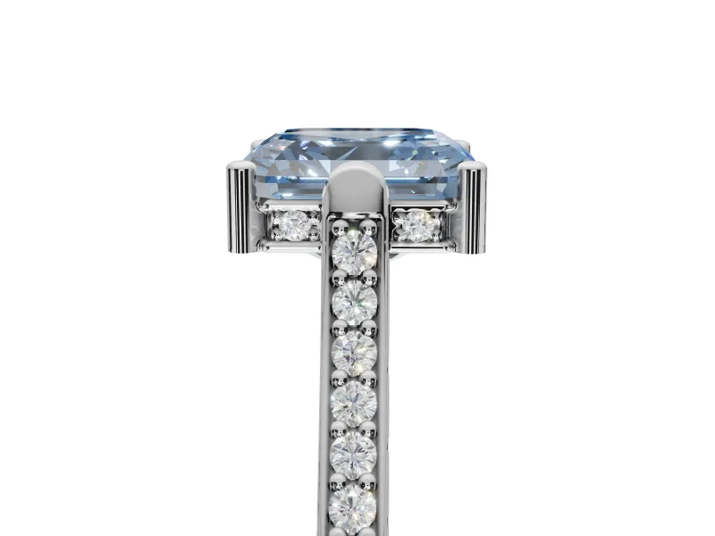 Asscher Cut Vintage Cathedral Engagement Ring Setting for a Fancy Blue Lab-Grown Diamond | Carved Band | Sterling Silver