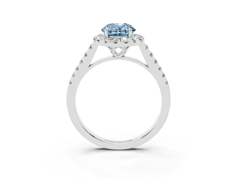 Oval Raised Halo Engagement Ring Setting for a Fancy Blue Lab-Grown Diamond | Sterling Silver