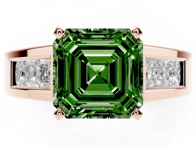 Asscher Cut Channel-Set Engagement Ring Setting for a Fancy Green Lab-Grown Diamond | Rose Gold