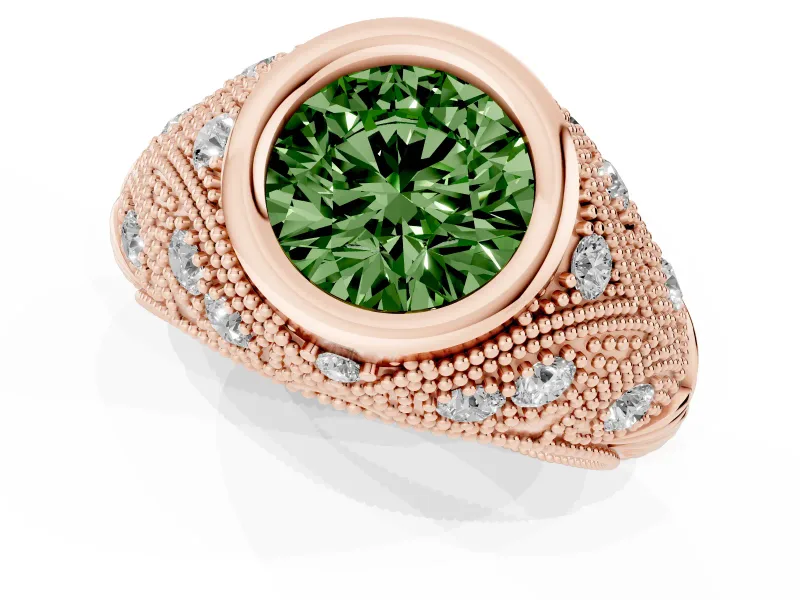 Round Vintage Bezel Engagement Ring Setting for a Fancy Green Lab-Grown Diamond | Rose Gold