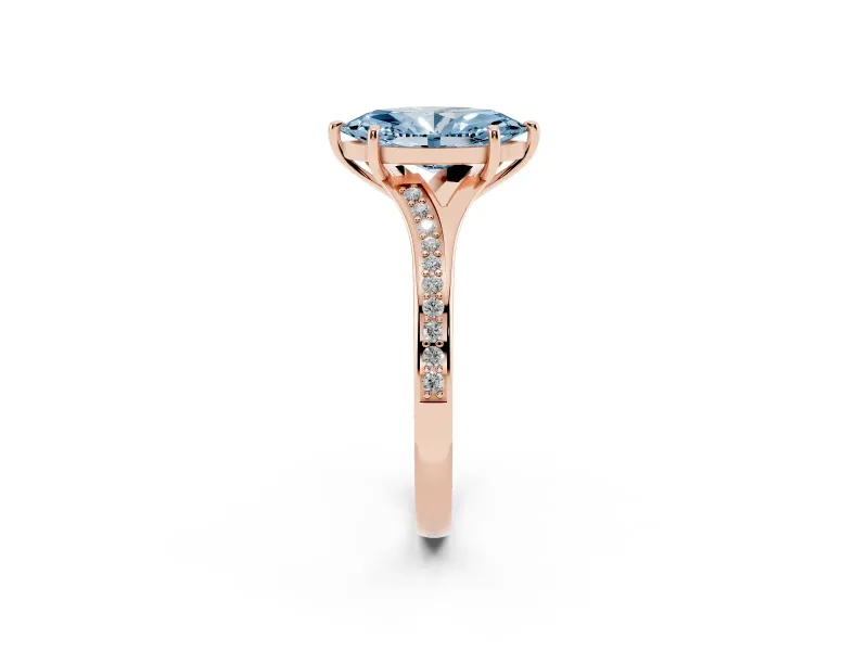 Marquise Pave Solitaire Engagement Ring Setting for a Fancy Blue Lab-Grown Diamond | Sweeping Shoulders | Rose Gold