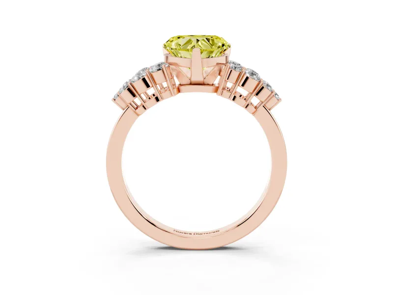 Fancy Yellow Heart Cut Diamond Cluster Engagement Ring Set in Rose gold with Pavé Band and Prong Setting