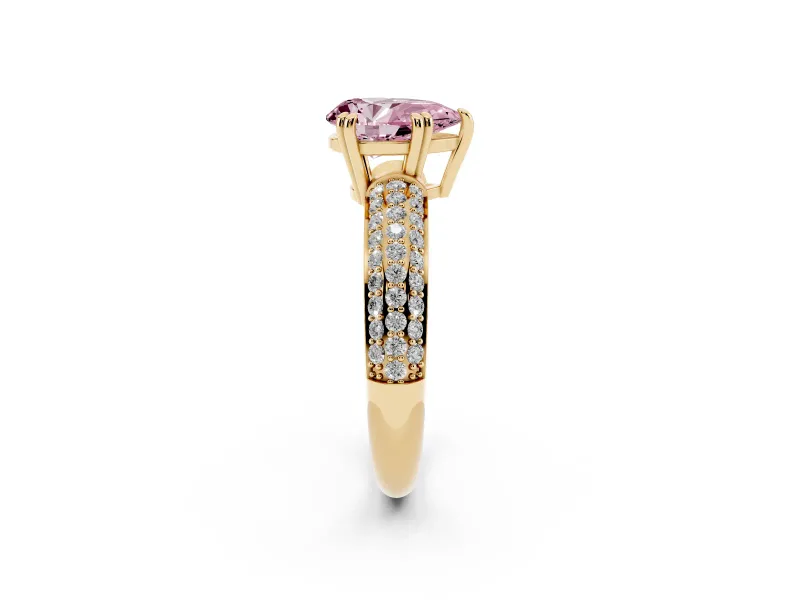 Pear-Shaped Three Row Pave Engagement Ring Setting for a Fancy Pink Lab-Grown Diamond | Yellow Gold