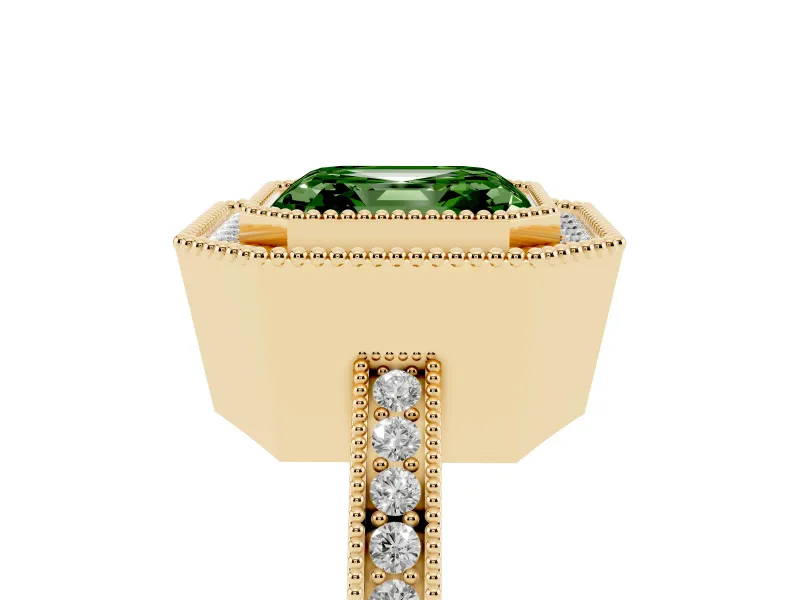 Asscher Cut Milgrain Halo Engagement Ring Setting for a Fancy Green Lab-Grown Diamond | Yellow Gold