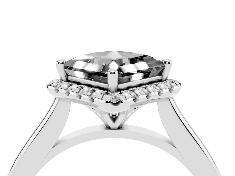 Princess Cut Halo Engagement Ring Setting for a Black Center | Plain Polished Band | White Gold