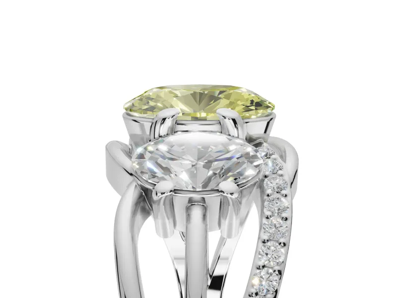 Oval Three Stone Engagement Ring Setting for a Fancy Yellow Lab-Grown Diamond | Pavé Split Shank | Sterling Silver