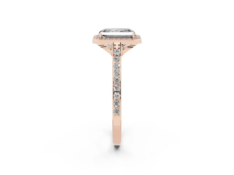 Radiant Cut Pavé Halo Engagement Ring Setting for a Black Center | Rose Gold