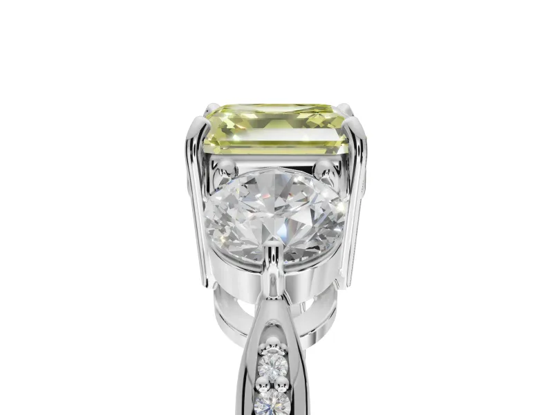 Asscher Cut Engagement Ring Setting for a Fancy Yellow Lab-Grown Diamond | Sterling Silver - Design NV-24901
