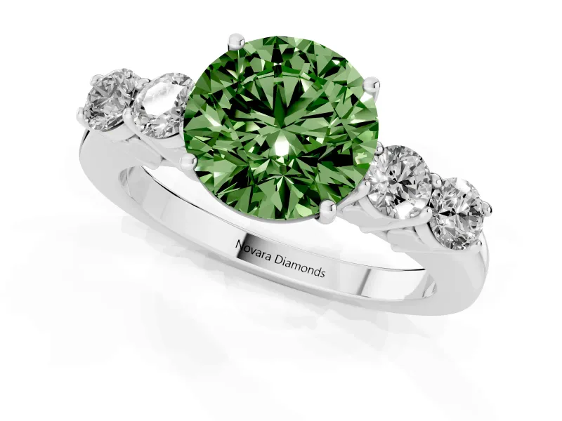 Round Close Set Five Stone Engagement Ring Setting for a Fancy Green Lab-Grown Diamond | Platinum