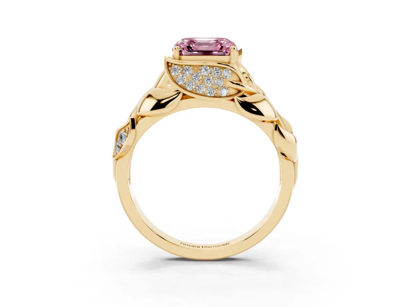 Asscher Cut Leaf Bypass Engagement Ring Setting for a Fancy Pink Lab-Grown Diamond | Yellow Gold