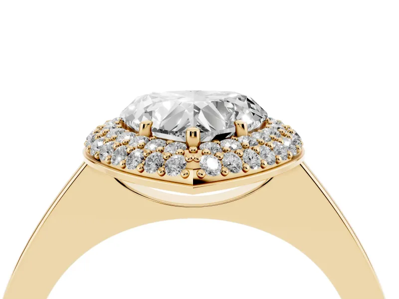 Heart-Shaped Pave Halo Engagement Ring Setting | Slim Plain Band | Yellow Gold