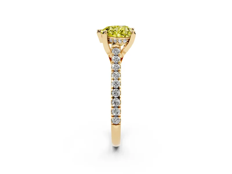 Heart-Shaped Hidden Halo Pave Engagement Ring Setting for a Fancy Yellow Lab-Grown Diamond | Claw Prongs | Yellow Gold