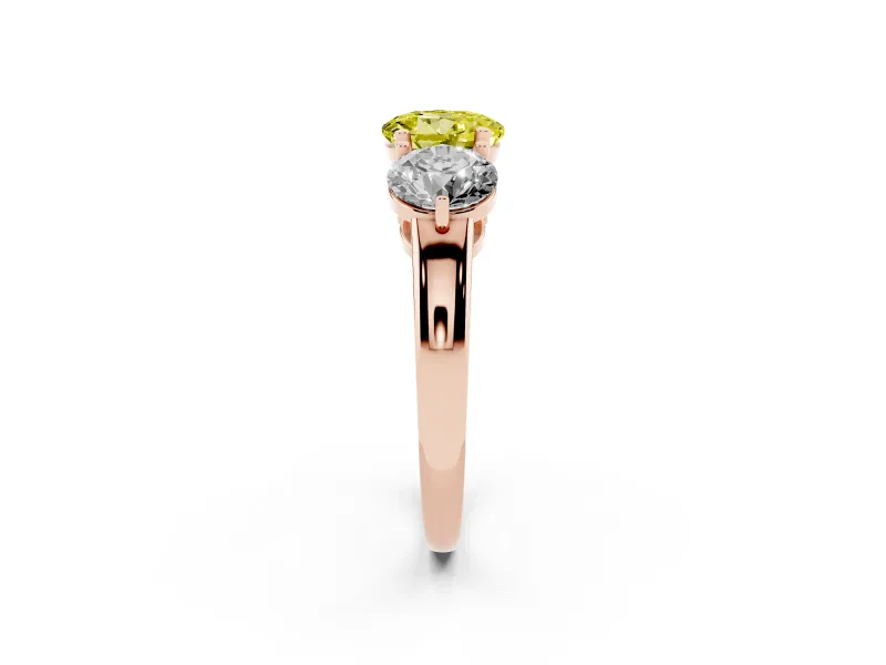Round Three Stone Engagement Ring Setting for a Fancy Yellow Lab-Grown Diamond | Large Round Side Stones | Rose Gold