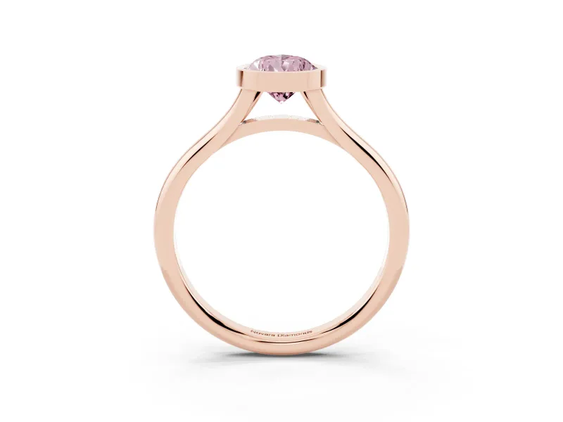 Fancy Pink Bezel Set Pear Cut Diamond Solitaire Ring Set in Rose gold with Tapered Band