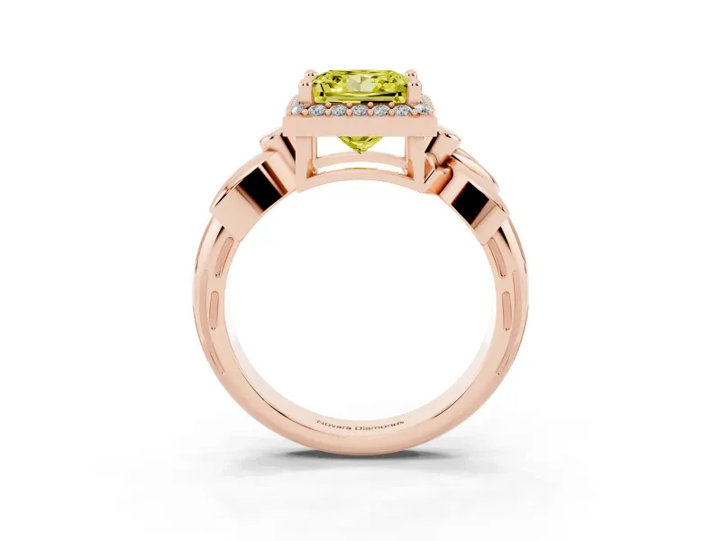 Princess Cut Floral Halo Engagement Ring Setting for a Fancy Yellow Lab-Grown Diamond | Rose Gold