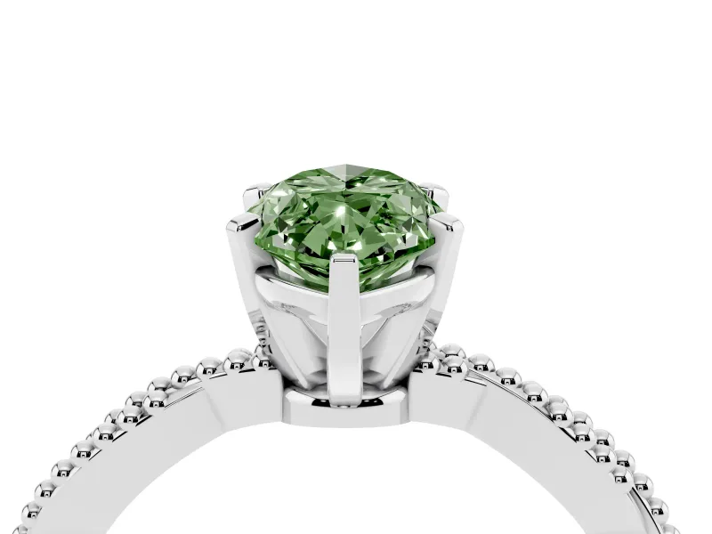 Fancy Green Marquise Cut Diamond Solitaire Ring Set in Platinum with Twisted Band and Bead Prong Setting