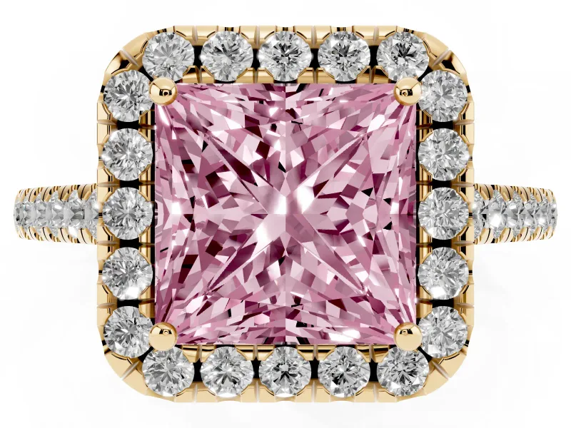 Princess Cut Raised Halo Engagement Ring Setting for a Fancy Pink Lab-Grown Diamond | Yellow Gold