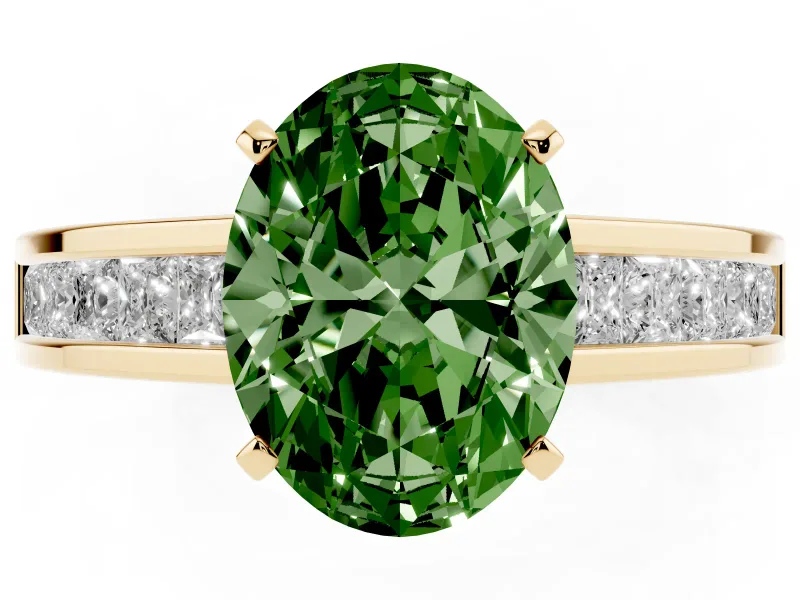 Oval Channel Engagement Ring Setting for a Fancy Green Lab-Grown Diamond | Yellow Gold