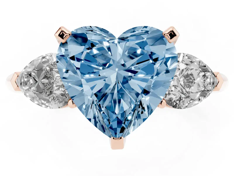 Heart-Shaped 3-Stone Engagement Ring Setting for a Fancy Blue Lab-Grown Diamond | Rose Gold