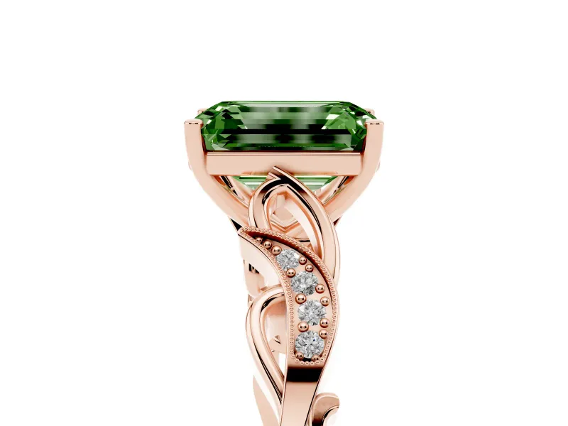 Emerald Cut Vine Engagement Ring Setting for a Fancy Green Lab-Grown Diamond | Rose Gold