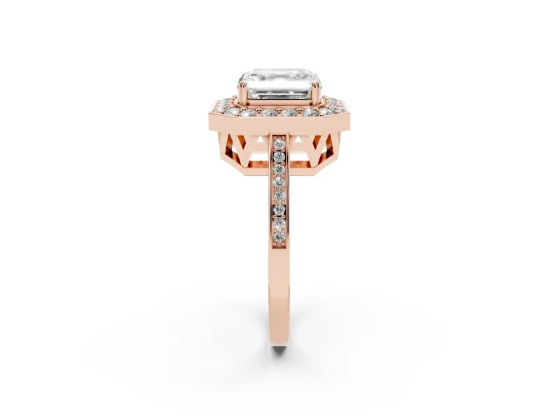 Asscher Cut Halo Engagement Ring Setting | Polished Halo Rim | Rose Gold