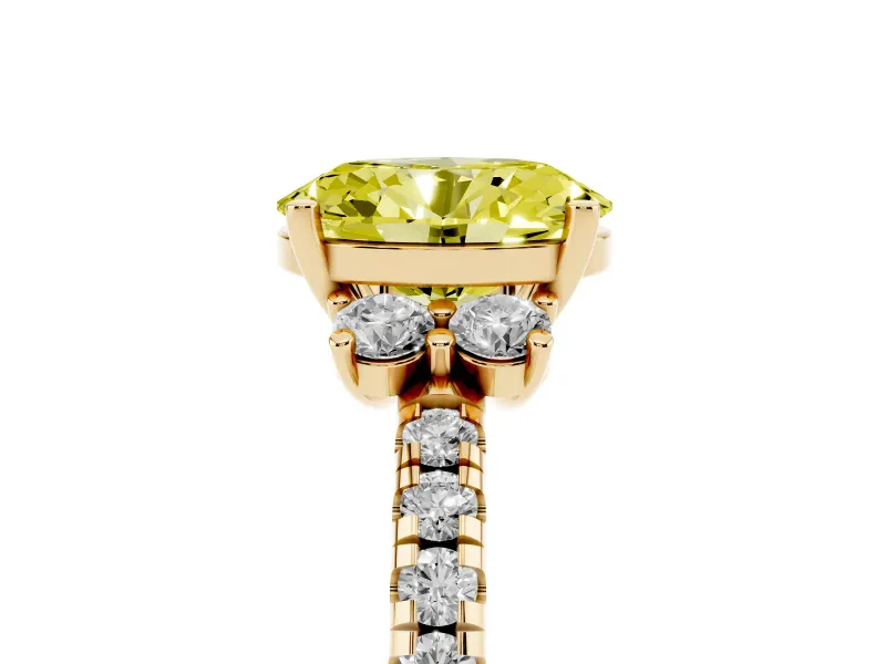Oval Side Stone Pave Engagement Ring Setting for a Fancy Yellow Lab-Grown Diamond | Paired Round Accents | Yellow Gold