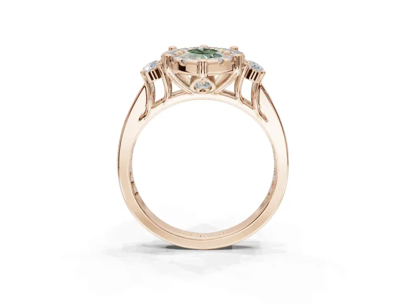 Marquise Halo Engagement Ring Setting for a Fancy Green Lab-Grown Diamond | Graduated Channel Band | Rose Gold