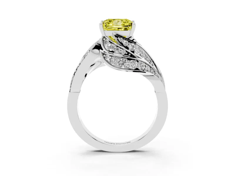 Fancy Yellow Princess Cut Diamond Solitaire Ring Set in Platinum with Layered Twist Pavé Band