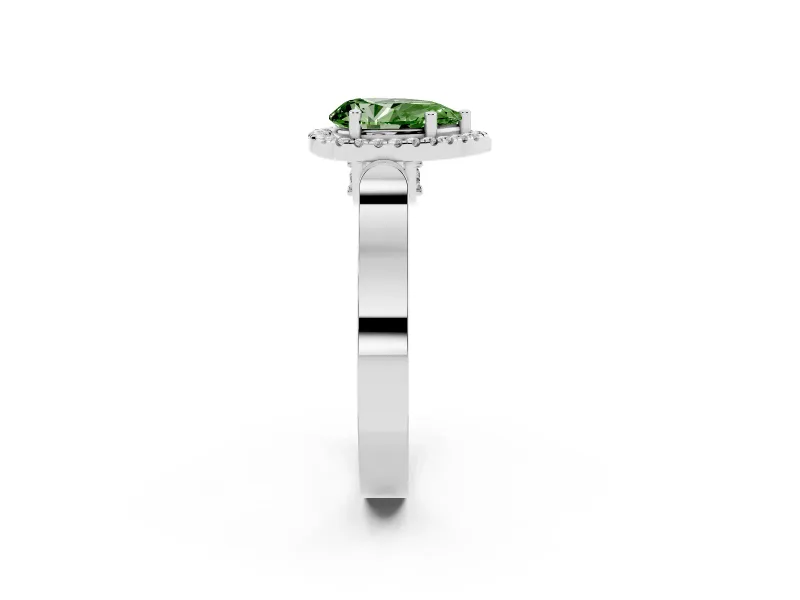 Pear-Shaped Halo Engagement Ring Setting for a Fancy Green Lab-Grown Diamond | Pavé Panel Shoulders | Platinum