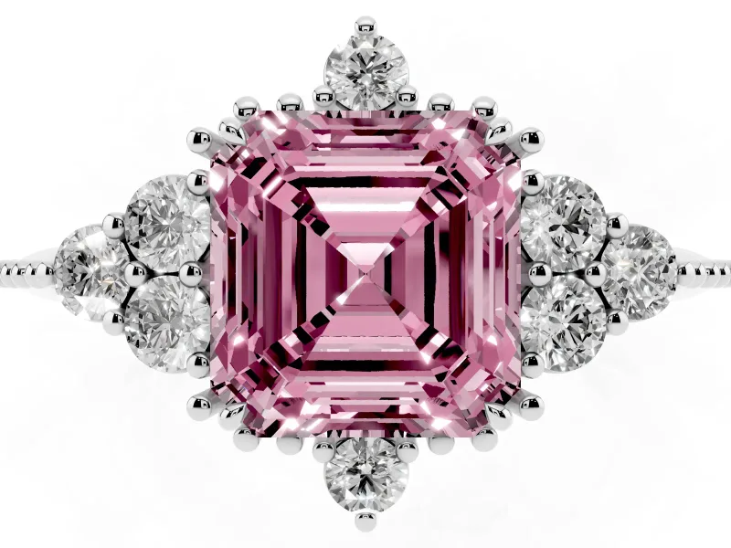 Asscher Cut Cluster Engagement Ring Setting for a Fancy Pink Lab-Grown Diamond | Platinum