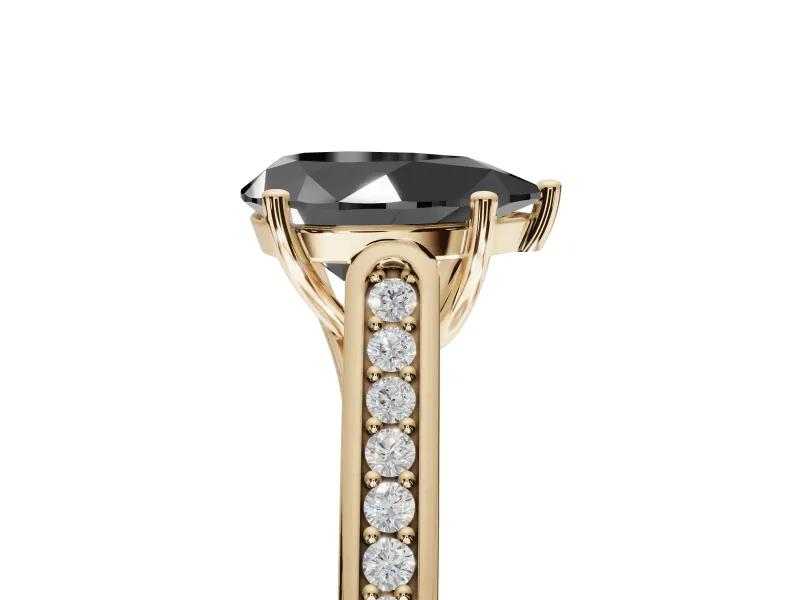 Pear-Shaped Cathedral Solitaire Engagement Ring Setting for a Black Center | Yellow Gold