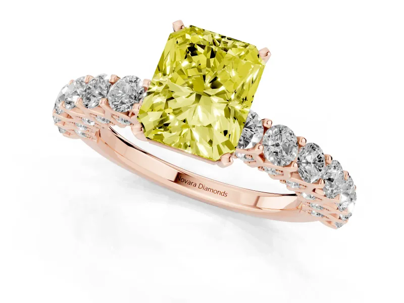Radiant Cut Shared Prong Engagement Ring Setting for a Fancy Yellow Lab-Grown Diamond | Rose Gold