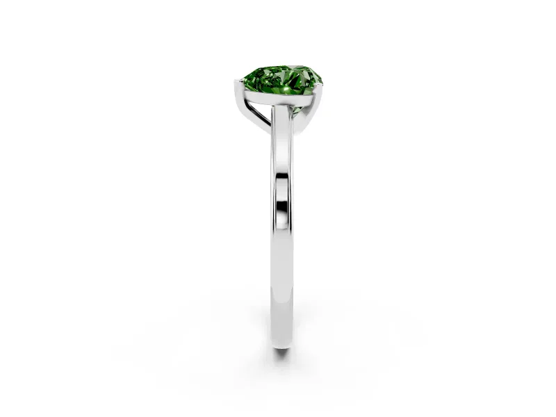 Fancy Green Heart Cut Diamond Solitaire Ring Set in Silver with Prong Setting and Classic Band