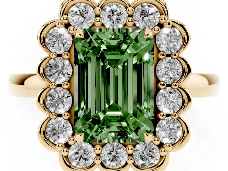Emerald Cut Halo Engagement Ring Setting for a Fancy Green Lab-Grown Diamond | Yellow Gold - Design NV-24719