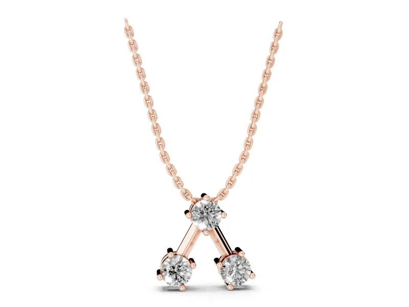 Round Lab-Grown Diamond Three-Stone Open Triangle Pendant Necklace | Prong Set | Rose Gold