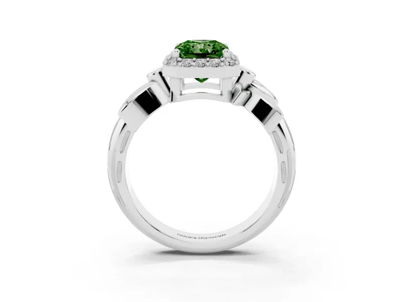 Radiant Cut Floral Halo Engagement Ring Setting for a Fancy Green Lab-Grown Diamond | Platinum