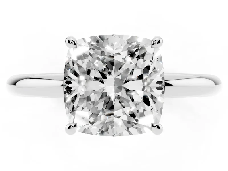 Cushion Cut Hidden Halo Engagement Ring Setting | Thin Plain Band | Platinum