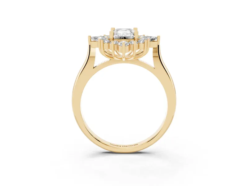 Emerald Cut Cluster Halo Engagement Ring Setting | Yellow Gold