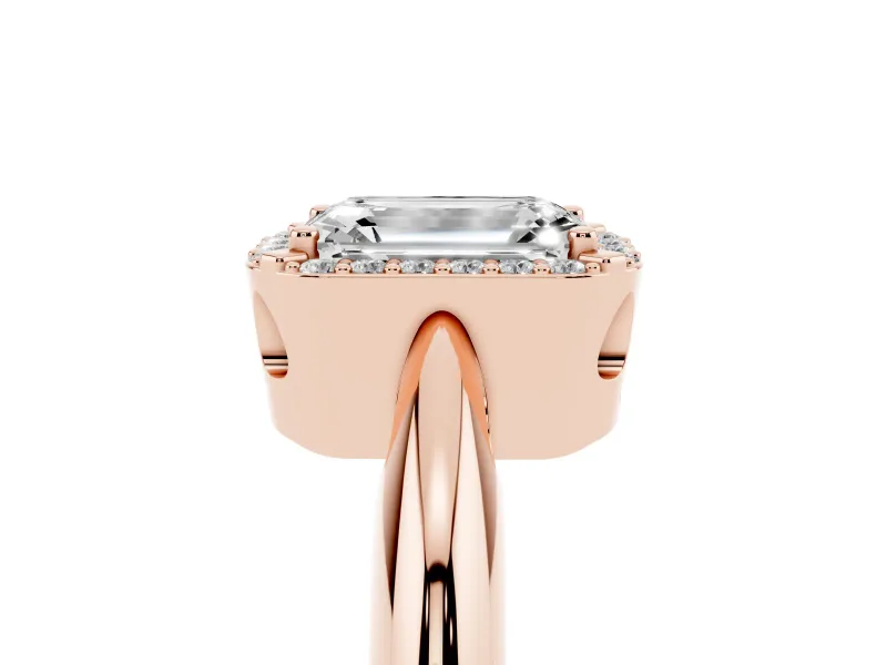 Emerald Cut Halo Engagement Ring Setting | Plain Tapered Band | Rose Gold