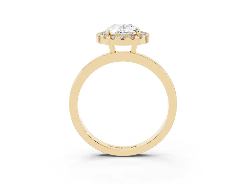Oval Thin Halo Engagement Ring Setting | Plain Polished Band | Yellow Gold