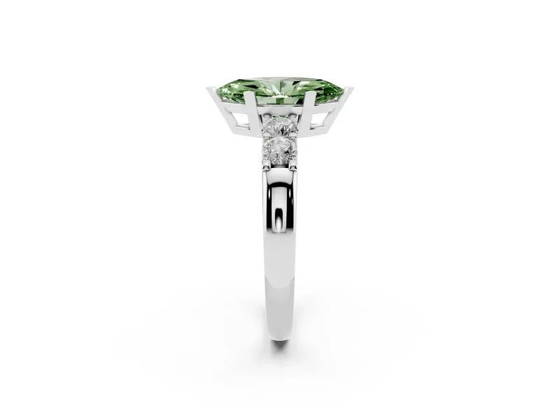 Fancy Green Marquise Cut Diamond Five-Stone Prong Set Engagement Ring Set in White gold with Channel Band