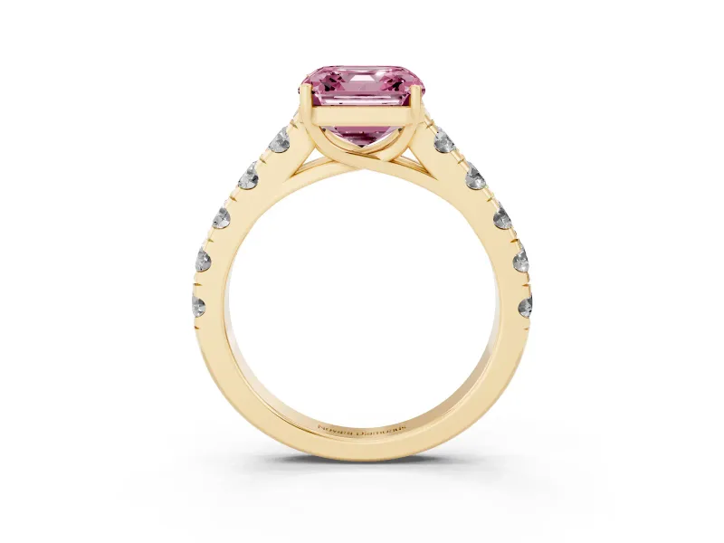 Asscher Cut Engagement Ring Setting for a Fancy Pink Lab-Grown Diamond | Yellow Gold - Design NV-24643
