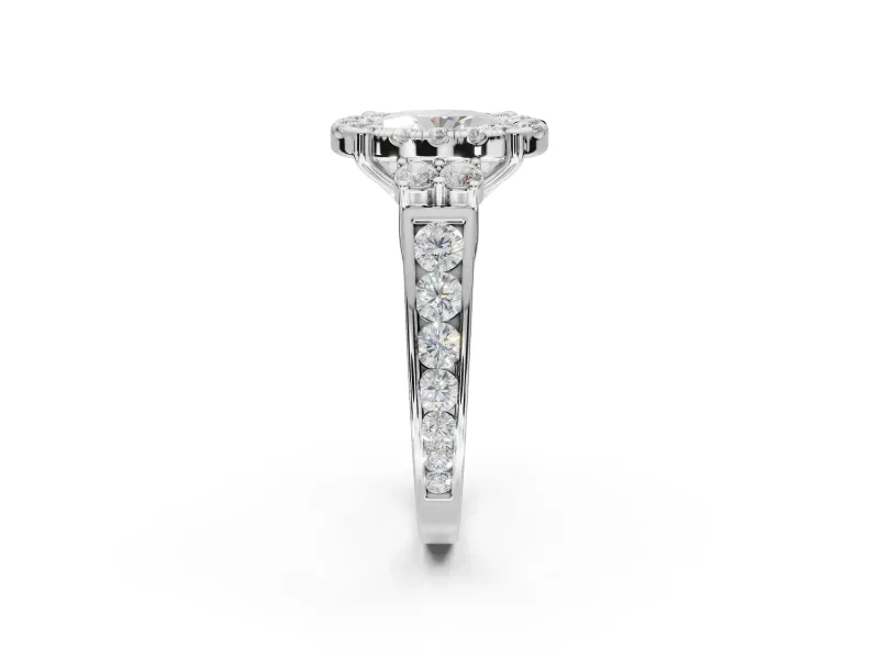 Oval Halo Side Cluster Engagement Ring Setting | Graduated Channel Band | Platinum