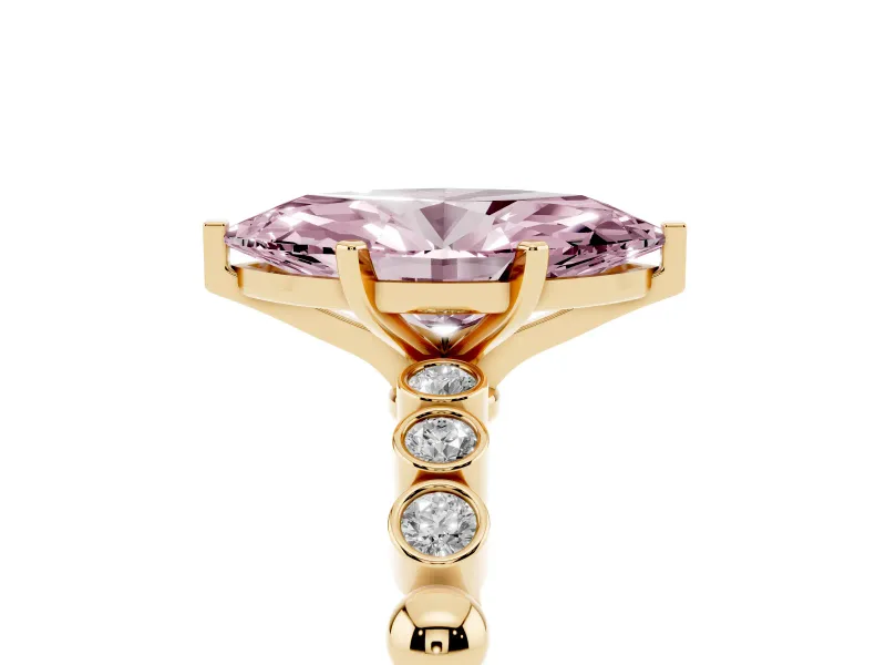 Marquise Beaded Solitaire Engagement Ring Setting for a Fancy Pink Lab-Grown Diamond | Yellow Gold