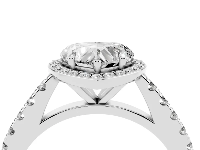 Heart Cut Diamond Halo Engagement Ring Set in Platinum with Pavé Band and Prong Setting