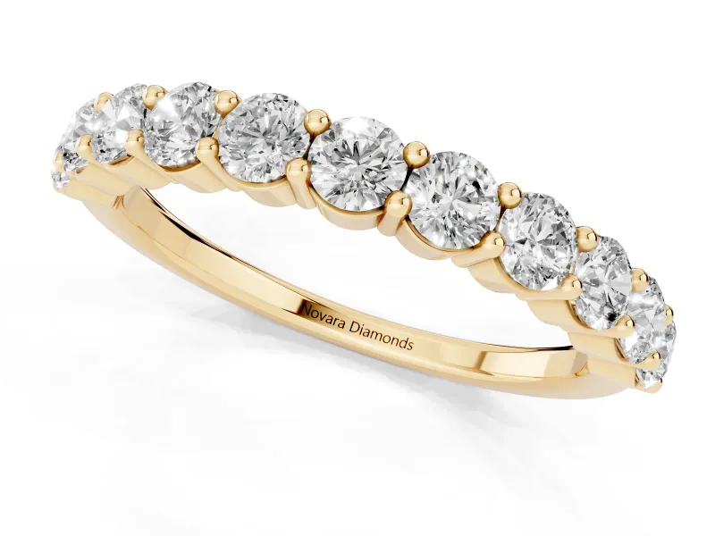 Round Diamond Half Eternity Band Set in Yellow gold with Top-Row Prong Setting
