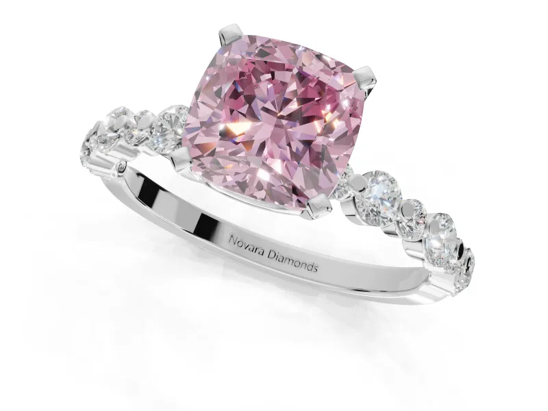 Cushion Cut Pavé Engagement Ring Setting for a Fancy Pink Lab-Grown Diamond | Alternating Accents | Sterling Silver