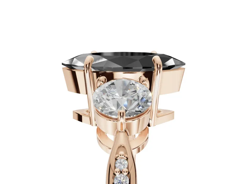 Marquise Three Stone Engagement Ring Setting for a Black Center | Tapered Pavé Band | Rose Gold