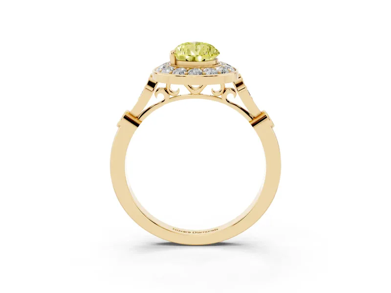Pear-Shaped Halo Engagement Ring Setting for a Fancy Yellow Lab-Grown Diamond | Bezel Station Shoulders | Yellow Gold